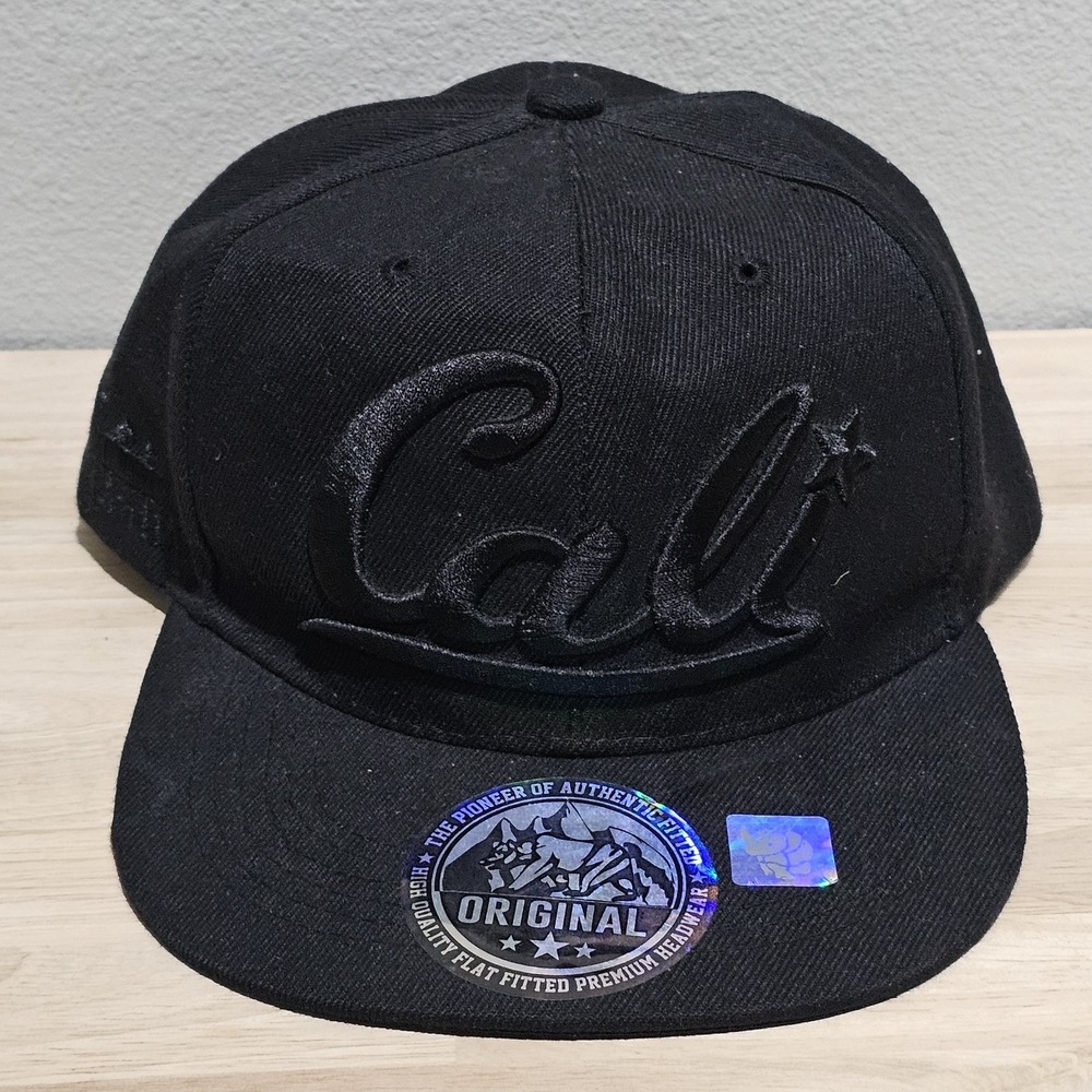 Cali Hat Black With Black Embroiderey Strapback Adjustable Cap California hat